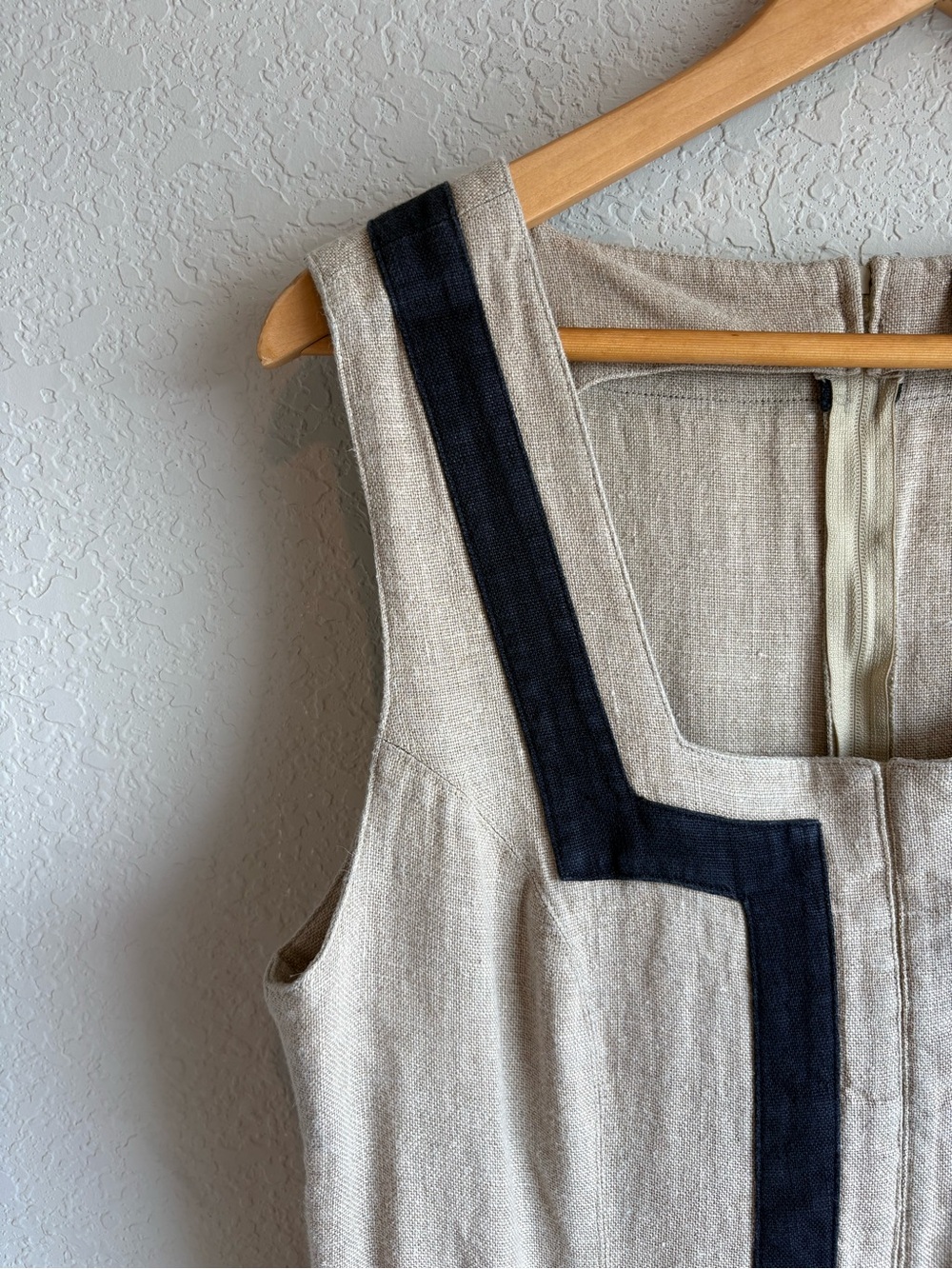 Berwin & Wolff Traditional Folklore Linen Blend Midi Dress Navy Beige EU 44 US12 - Picture 4 of 8